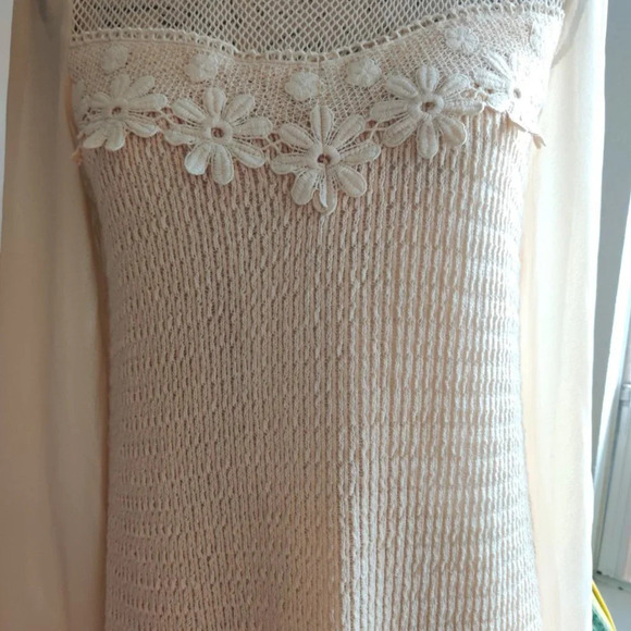 Flying Tomato Embroidered Flower Ivory Tassel Crochet Bohemian Mini Dress Size S - Picture 5 of 12